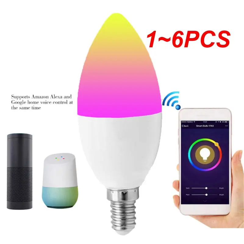 

1~6PCS Smart Home E12 E14 3.0 Tuya Smart Candle Bulb Voice Control Led Bulb Works With Alexa Home Rgbcw 5w