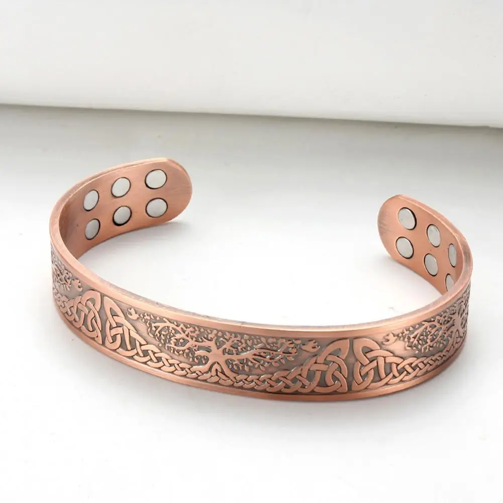 Pure Copper Magnetic Bracelet Open Closure Cuff Bangle with 18 Healing Magnets Trees of Life Vintage Jewelry Gift for Men Women