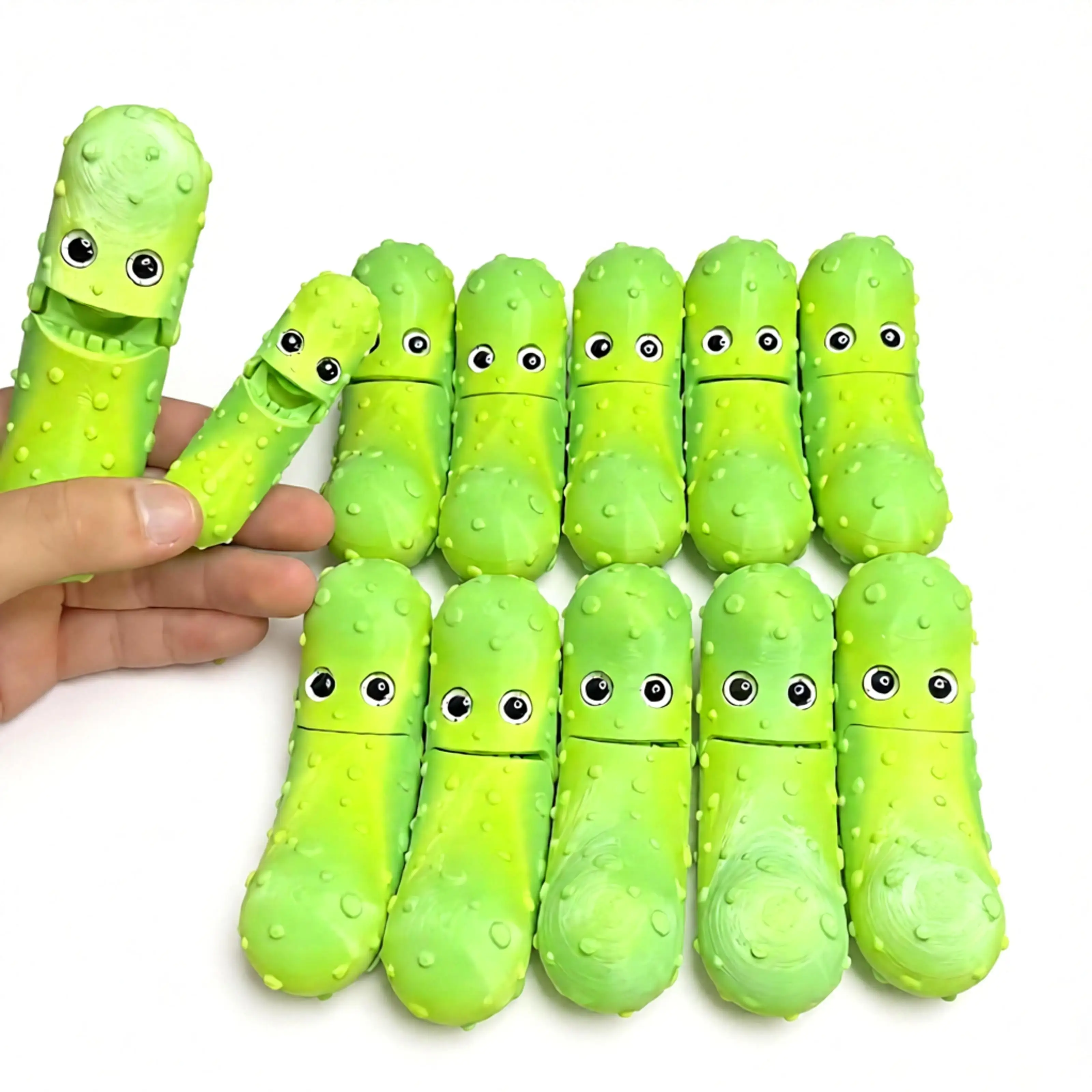 12pc Funny Magnetic Cucumber Man Fidget Toy Mini 3D Printed Desktop Decor DIY Trendy Accessory Movable Mouth Cucumber Fidget Toy