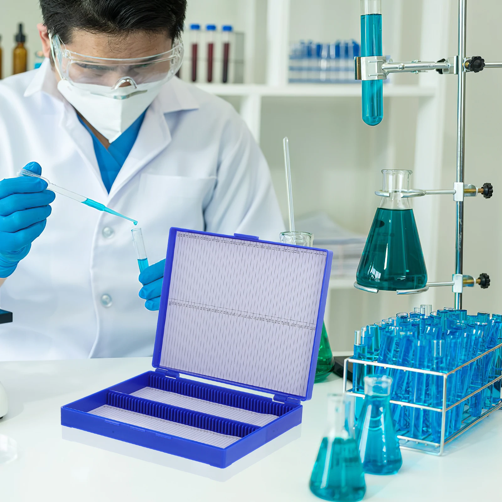100-place Slide Microscope With Latch Microscope Storage Case Compact Plastic Holder Organizer Tray Laboratory