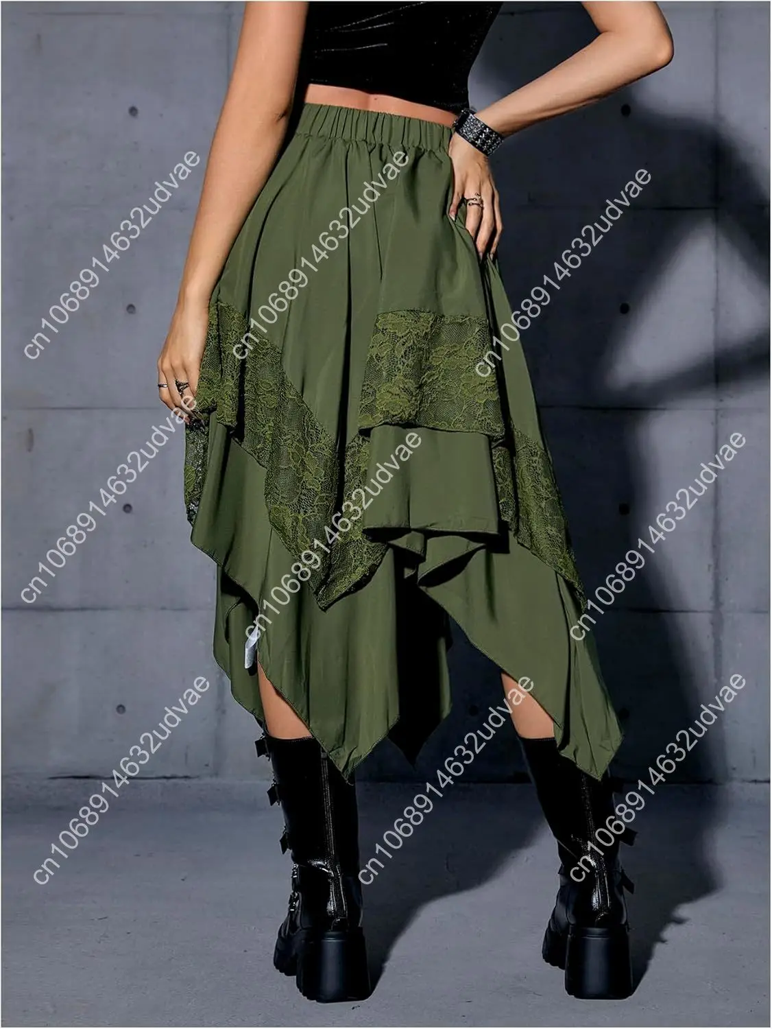Gonna da fata fluida rinascimentale da donna Verdusa Y2k Gonne longuette asimmetriche a strati di pizzo a contrasto
