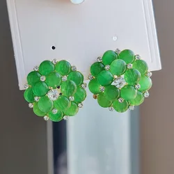 2023 New Fashion Sweet 4 Colors Flower Stud Earrings Elegant Multilayer Resin Petal Zircon Earrings for Women Jewelry Gift
