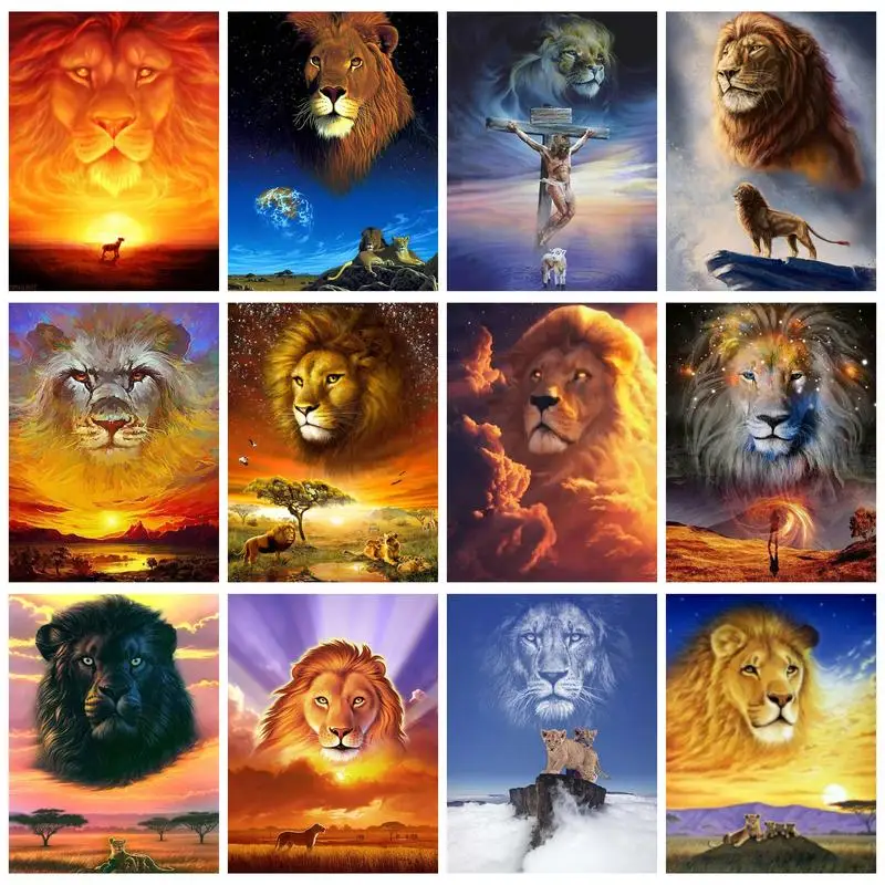 

RUOPOTY Diamond Painting Lion Animal Rhinestone Kit Full Round/Square Diamond Embroidery Sale Mosaic Wall Art