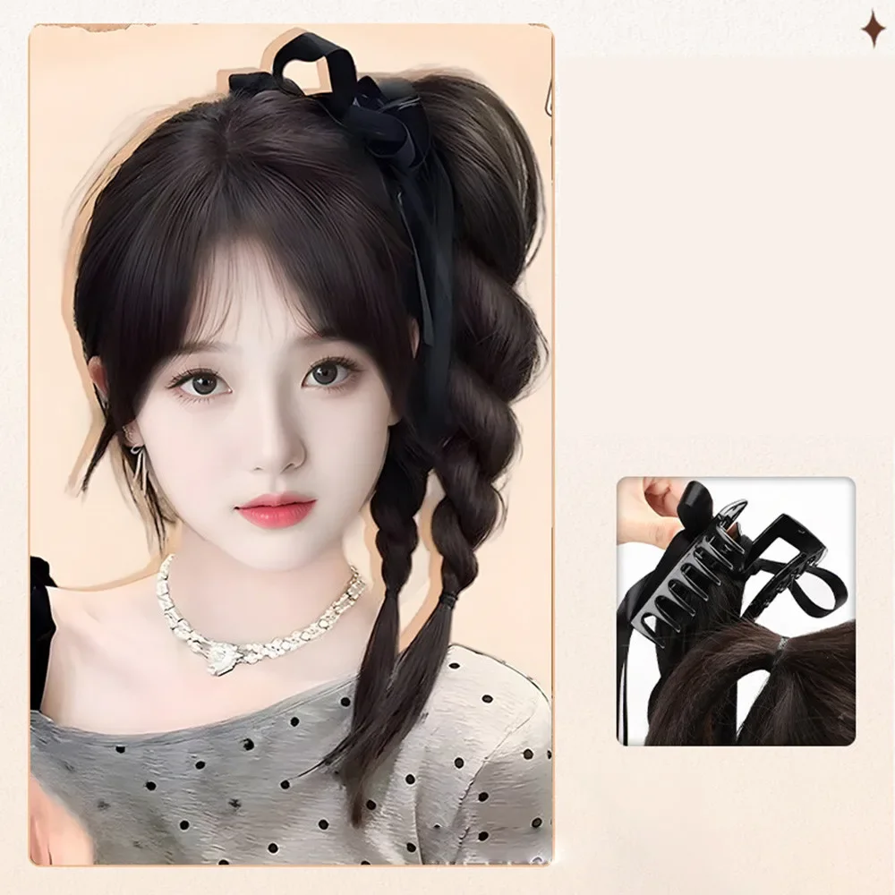

Natural Fluffy High Synthetic Ponytail Braid Wig Diagonal Horsetail Grab Clip Hair Extension