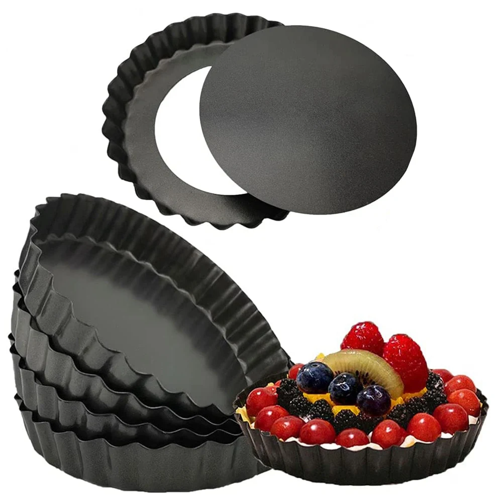 

A53I 6 Pack 5 Inch Mini Tart Pans with Removable Bottom Round Nonstick Quiche Pan, Heavy Duty Fluted Side Pie Tart Molds