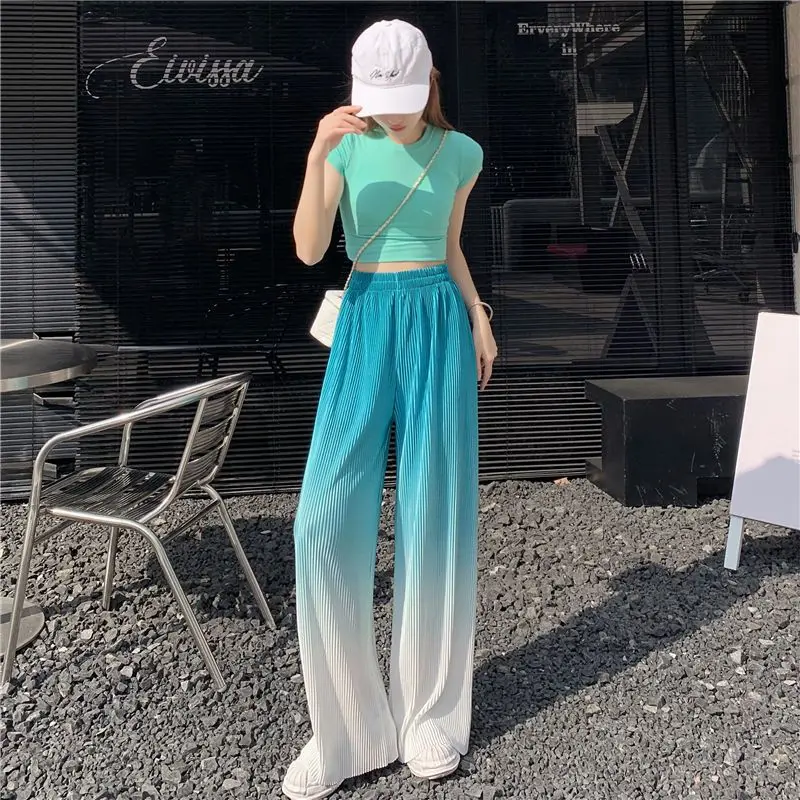 

Женские брюки с градиентом, эластичные тенденции, удобные эластичные наряды 2025 года, высококачественные шикарные и элегантные широкие брюки G для женщин