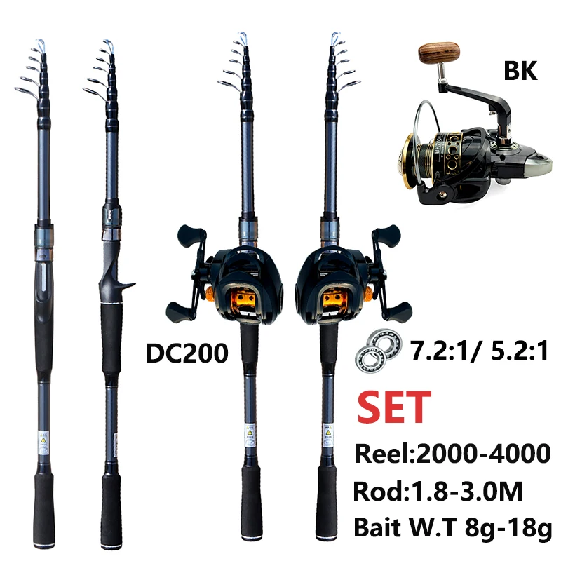 

Portable Telescopic Lure Fishing Rod Kits 2000-4000 Spinning Reel Salt/Freshwater Travel Pole Brake Drag 8Kg for Bass Pike Pesca