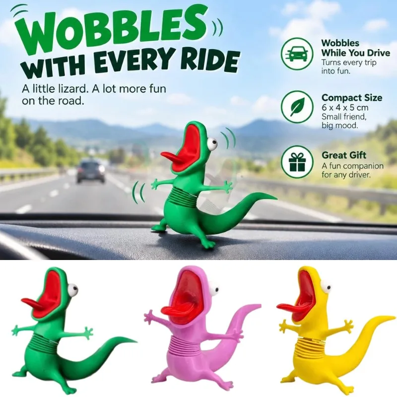 Shaking Lizard Car Dashboard Decoration Spring Dancing Bobble Head Toy Cute Stress Relief Ornament Auto Interior Accessories