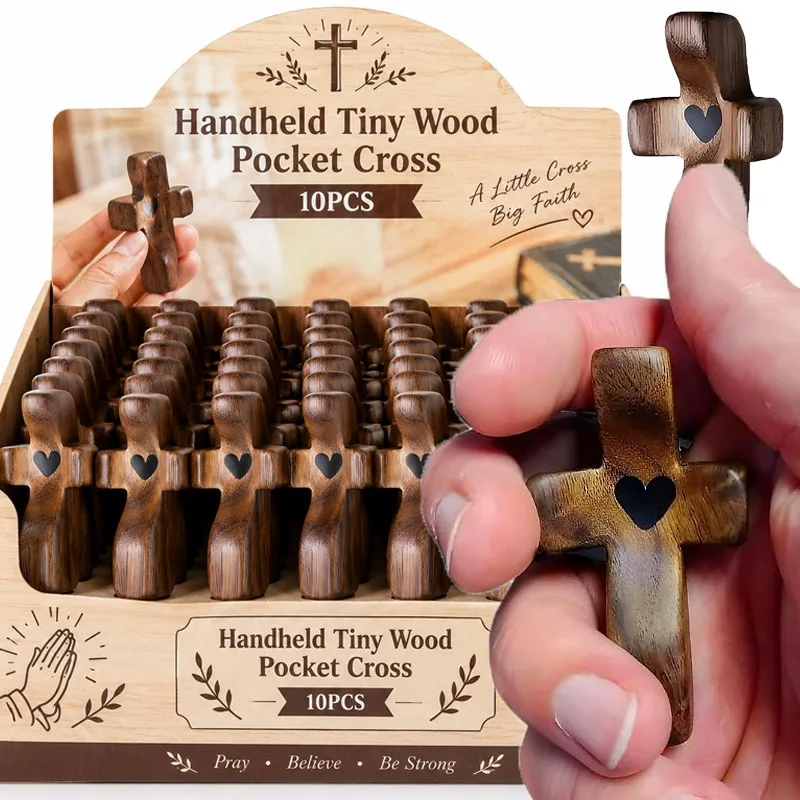1/10x Mini Wooden Cross Handheld Christian Prayer Cross Decoration for Encouragement Gift Pocket Wood Cross Praying Crucifixion