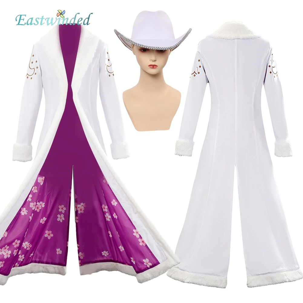 Disfraz de Nico Robin, Pirata de Anime, Abrigo Blanco con Sombrero, Traje para Mujer, Disfraz, Uniforme, Chaqueta, Halloween, Carnaval, Fiesta