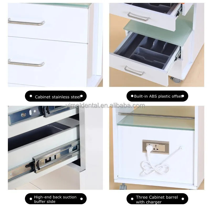 Dental Furniture Cabinet Metal Hospital Glass Modern Design Three Barrel With Charger Mobile Trolley