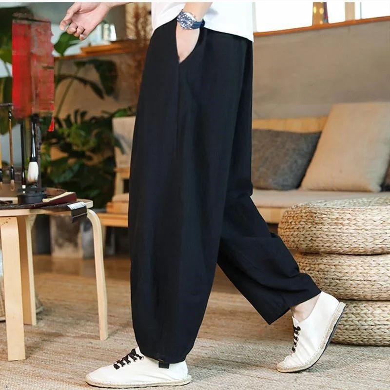 

Extra Large 300 Pou Cotton Linen Loose Casual Pants Men's Lantern Pants plus Size Extra Long Busin Casual Sle