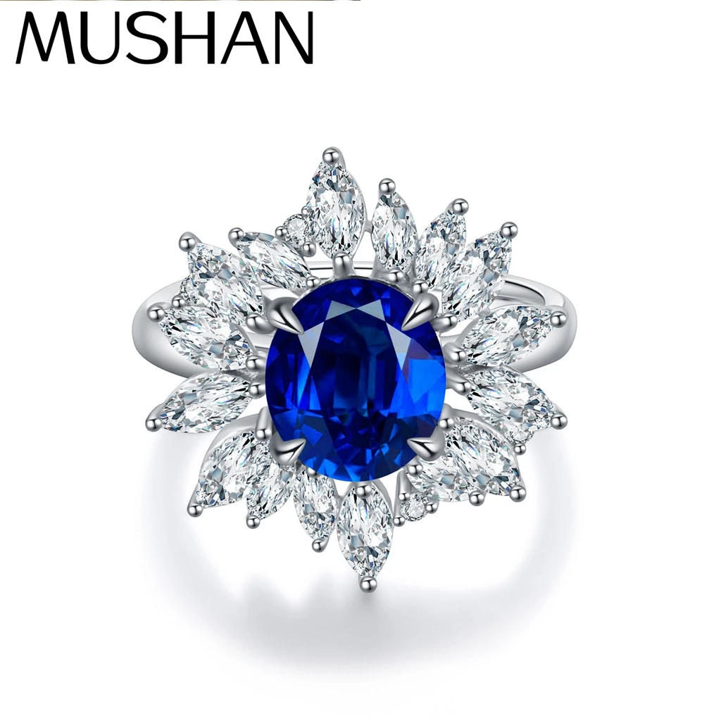 

MUSHAN Custom Jewelry 925 Sterling Silver Ring Lab Blue Ruby Round Party Ring for Women 18K Gold Plated Anniversary Rings