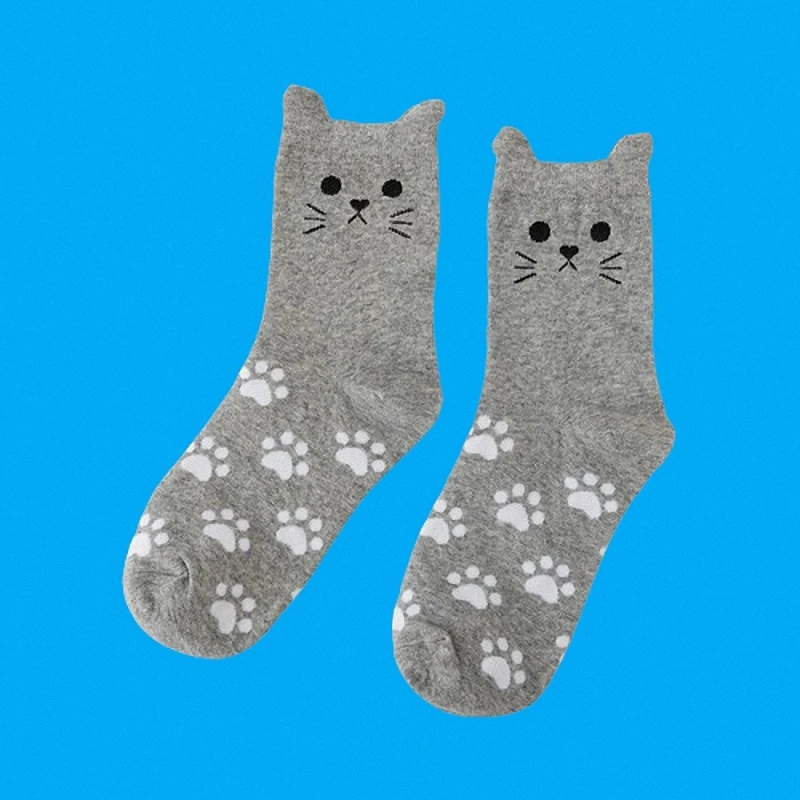 Calcetines de gato de tubo medio para mujer, medias informales de estilo coreano, de algodón cálido, a la moda, novedad de otoño e invierno, 5/10 pares