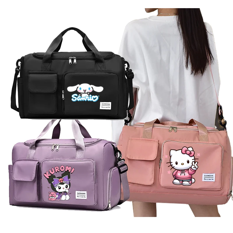 

Women Hello Kitty Kuromi Carry on Travel Bag Large Capacity Gym Weekend Duffle Bags with Shoe Compartment Sport Fitness HandBag