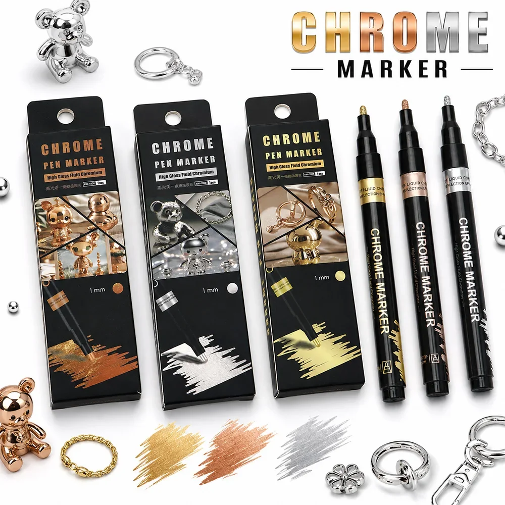 1 Pcs Chrome Mirror Marker 1MM Model Painting Artwork DIY Crafts Glass Metal Waterproof Quick-Drying Coloring Pen Art Supplies
