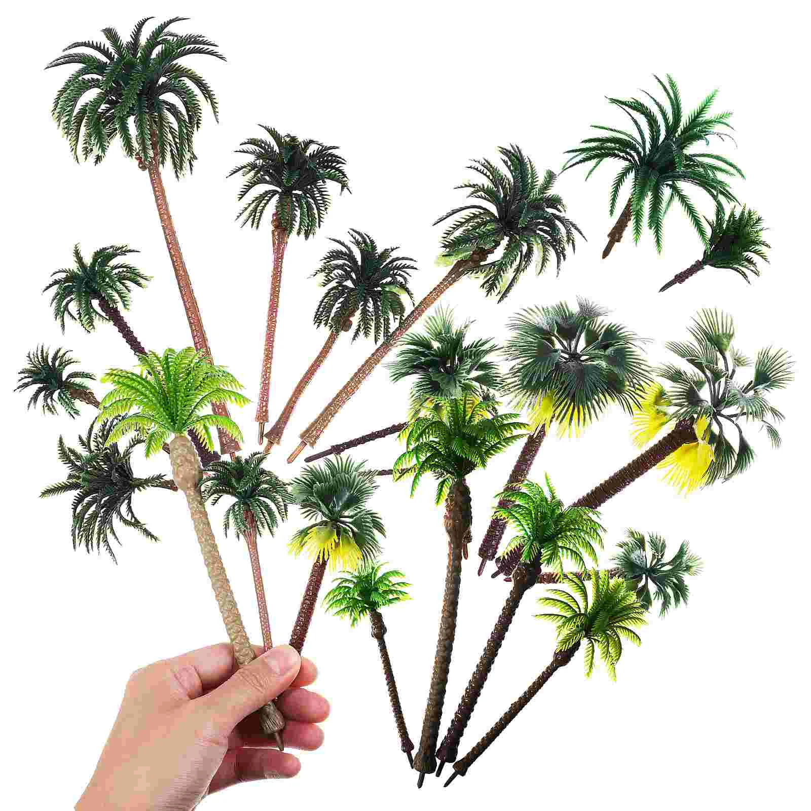 

19 Pcs Fake Plants Plastic Palm Tree Green Ornaments Models for DIY Miniature Trees Toddler