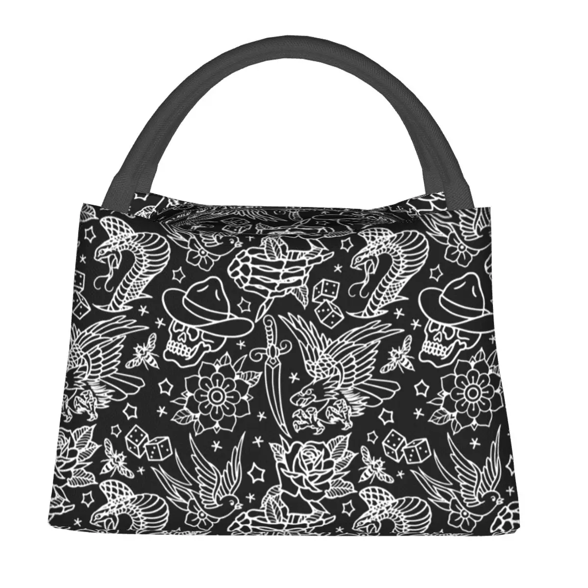 American Traditional Tattoo Flash Print Insulated Lunch Bag for Women Kids Portable Food Boxes Thermal Lunch Box Tote