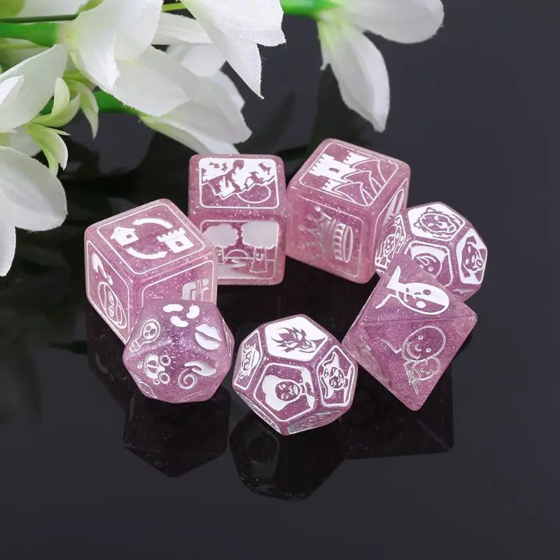 Juego de dados poliédricos para fiestas, dados acrílicos con múltiples caras, juguetes, mesa, juegos de mesa, 7 unids/set por juego
