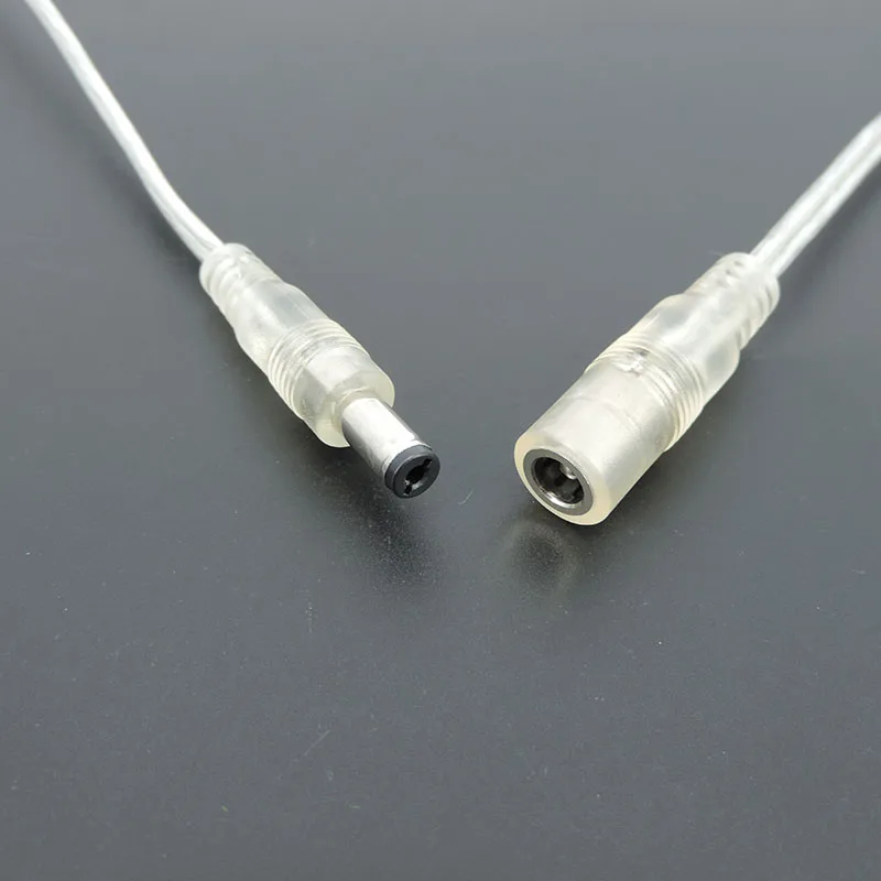 0.2m 20AWG Transparent Female Male 5.5x2.1mm DC Power Adapter Pigtail Cable 12V Jack Extension Cord For LED Strip Lights