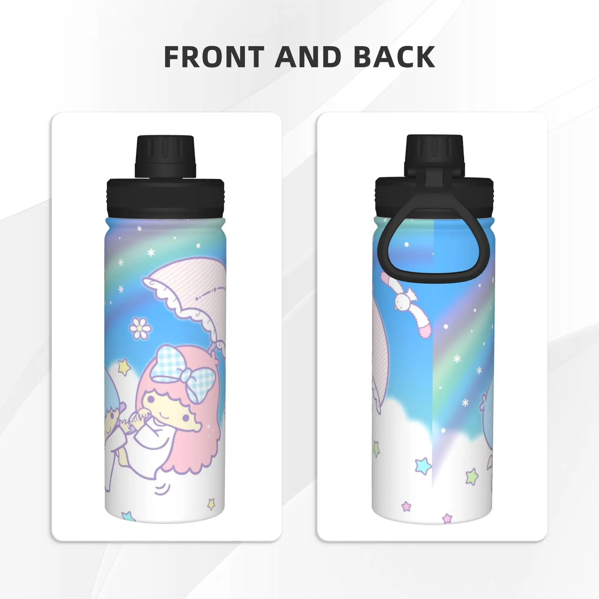 Little Twins Stars Cartoon Anime 18OZ Sports Insulated Kettle  Thermal Cup Stainless Steel Office Home Mug Water Bottle