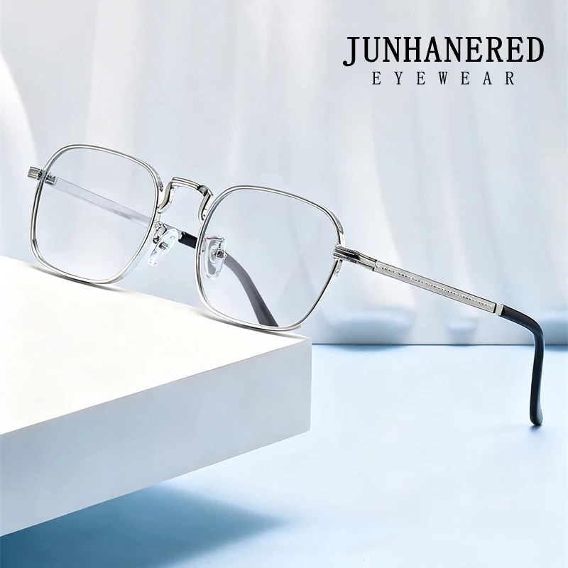 

Brand Design Man Custom Optical Eyeglass Personality Fashion Decorative Metal Square Frame Photochromic Anti Blue Light Glasses