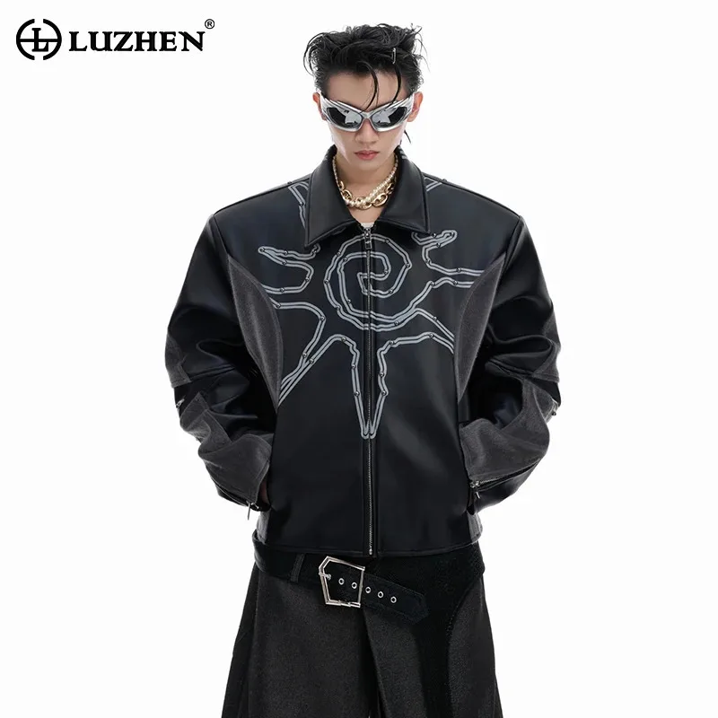 

LUZHEN 2025 новая высококачественная кожаная куртка с индивидуальным рисунком и принтом, мужская оригинальная уличная мужская куртка JY5008