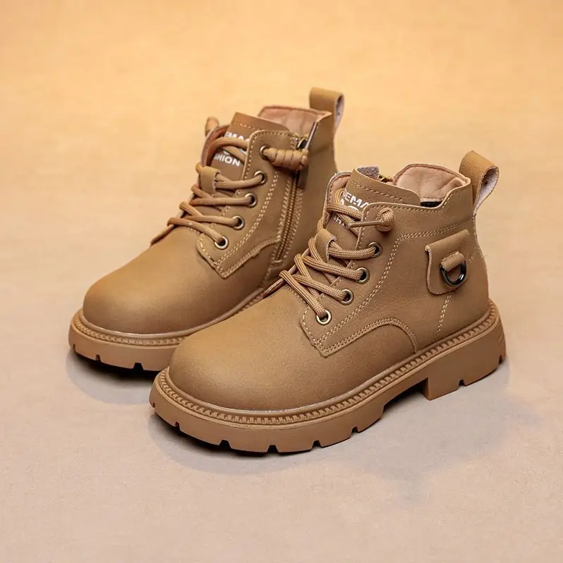 Boys Genuine Leather Short Boots Soft Warm Lined Ankle Boots Fashion British Style for Big Kids Autumn Winter Trendy Shoes