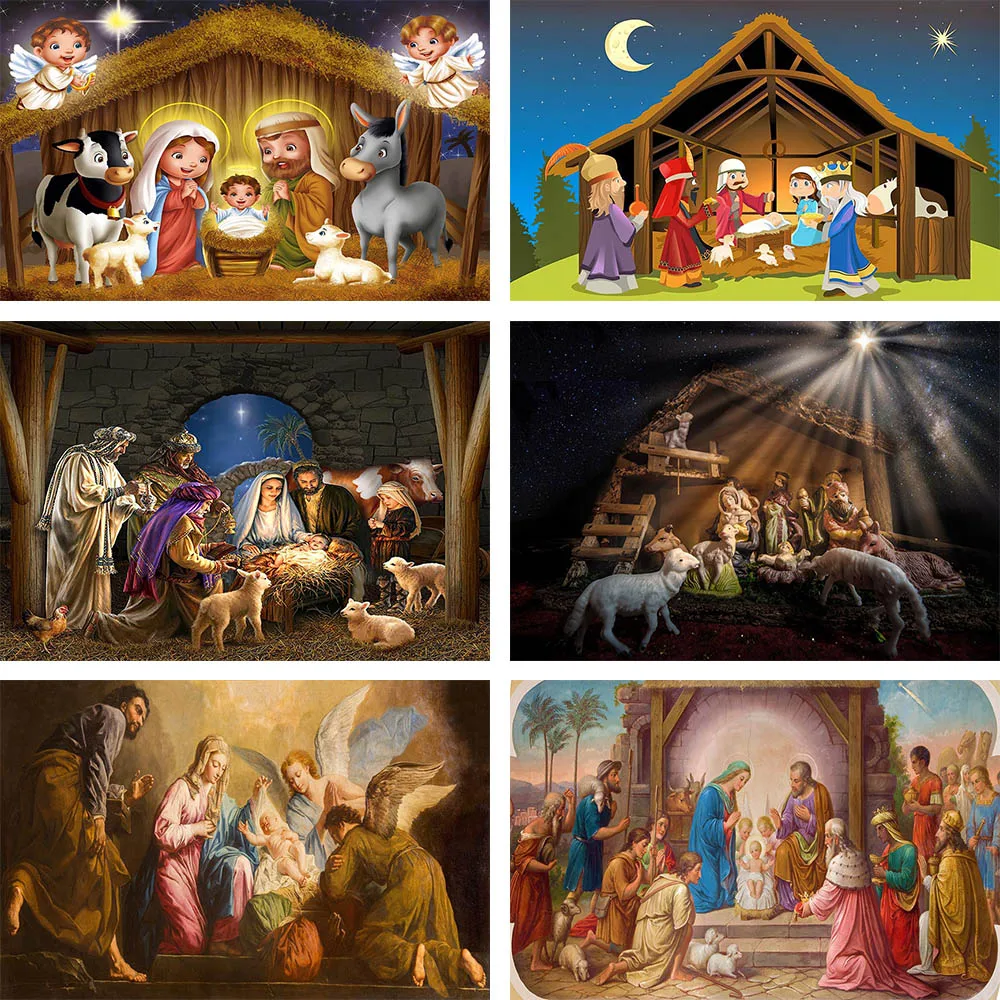 Christian Jesus Photography Background Christmas Nativity Party Birth Church Night Scene Backdrop Palm Tree Photocall