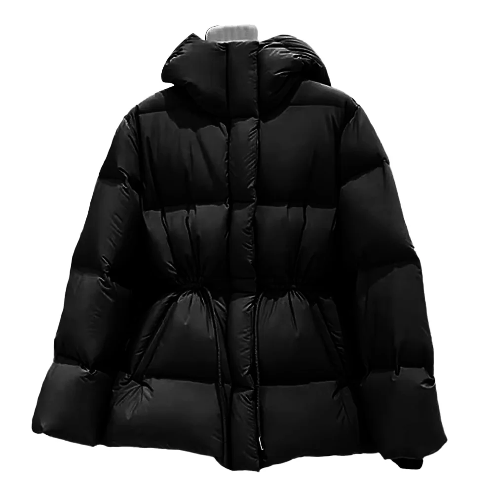

Warm Women Winter Hooded Cotton Padded Parka Jacket with Drawstring Waist Shaping Coat Suitable for Autumn and Winter