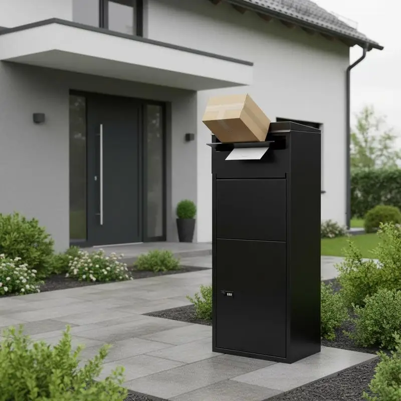 Paketbriefkasten 35,5x29,5x105,5cm, Stahl-Paketbox, Palettenbox, 50kg Tragkraft, XXL-Briefkasten mit Passwortschloss, internes Scharnier, Diebstahlschutzfach für Pakete, Briefe usw.