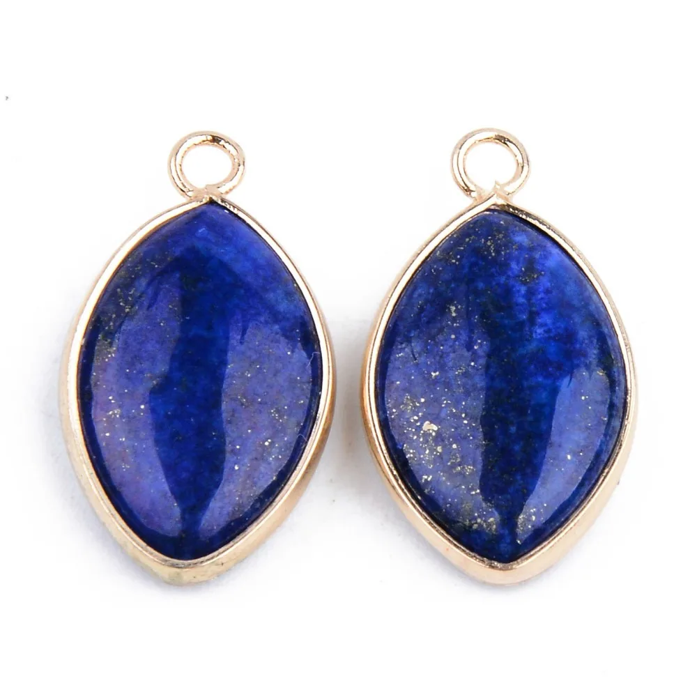 1pc   Lazuli Pendants with Golden  Brass Edge and Loop Dyed Horse Eye 25x14x5.5mm Hole: 2mm