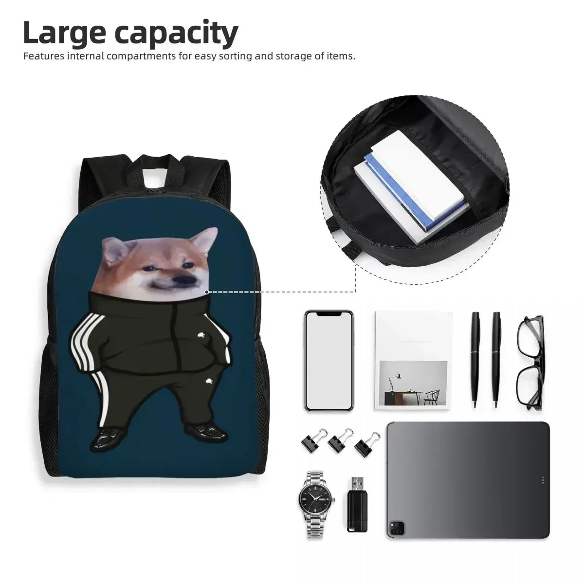 Cheems Doge Shiba Inu Meme Backpack for Men Women School College Student Bookbag Fits 15 Inch Laptop Bags