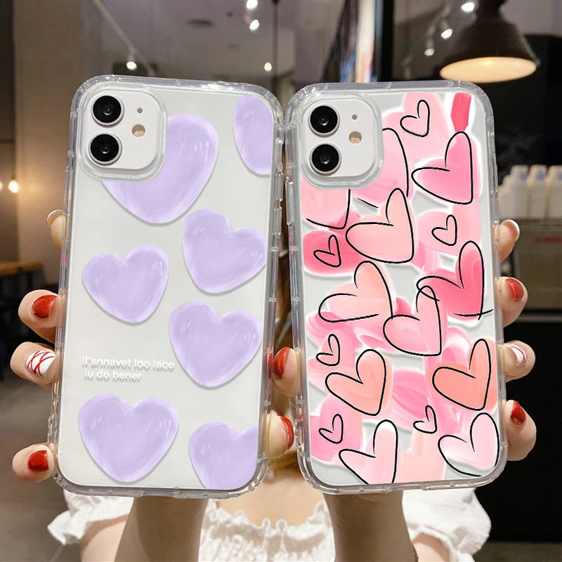 Love Heart Clear Case For Samsung A53 A54 A55 5G A52 A33 A34 A35 A32 A31 A23 A22 A14 A13 S24 Ultra S22 Plus S23 S21 S20 FE Cover