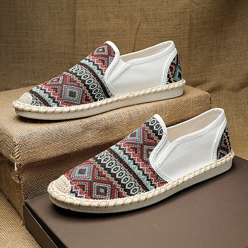 

Ethnic Style Men's Flats Shoes Comfort Slip-On Casual Canvas Shoes Man Fisherman Shoes Breathable Loafers Men Summer Espadrilles