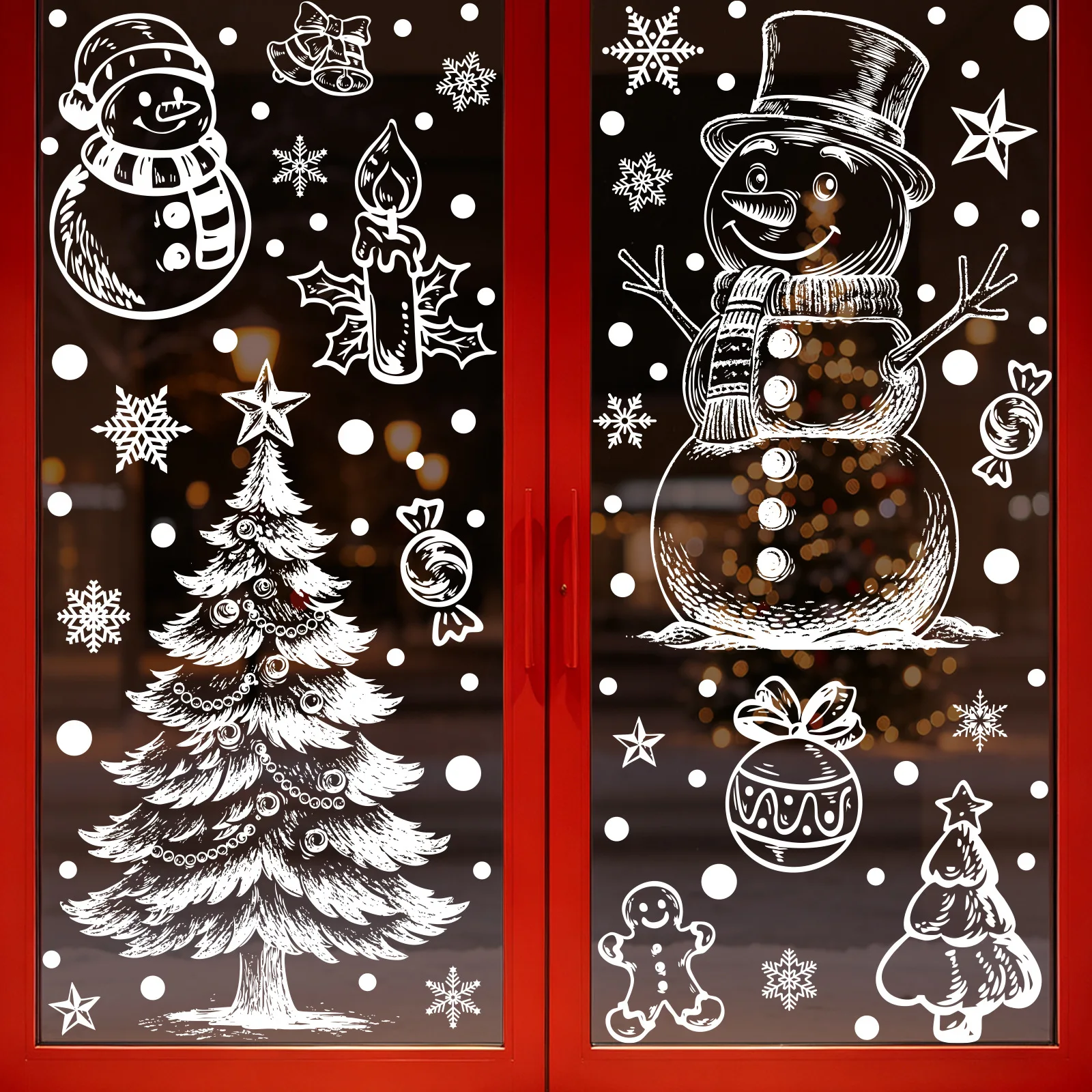 Reusable PVC Winter Static Cling Window Decals, 1/2‑Sheet Stickers with Snowman, Gingerbread Man, Snowflake, Tree Glass Decor