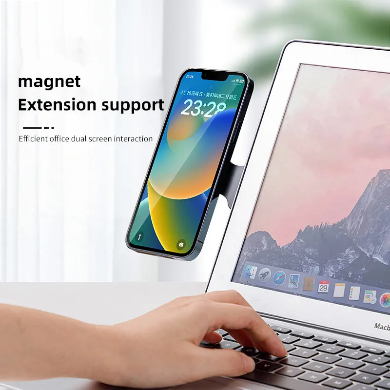 Magnetic Laptop Phone Holder Computer Monitor Side Cell Phone Stand Silm Foldable For Iphone 15 14 Series All Smartphone