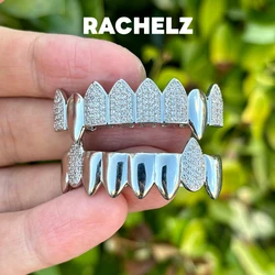 RACHELZ Fashion Glossy 8/8 Zircon Teeth Grillz Fangs Hip Hop CZ Stone Tooth Caps For Women Men Jewelry Halloween Gift