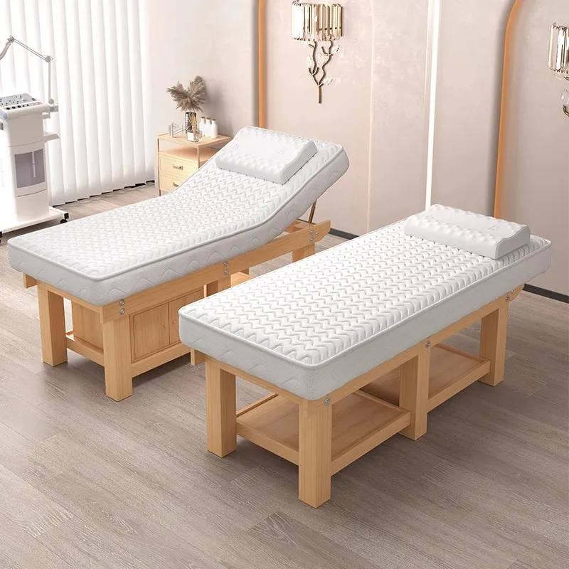

Hot Selling Lifting Solid Wood Beauty Bed Latex Massage Table Multi-functional Spa Bed