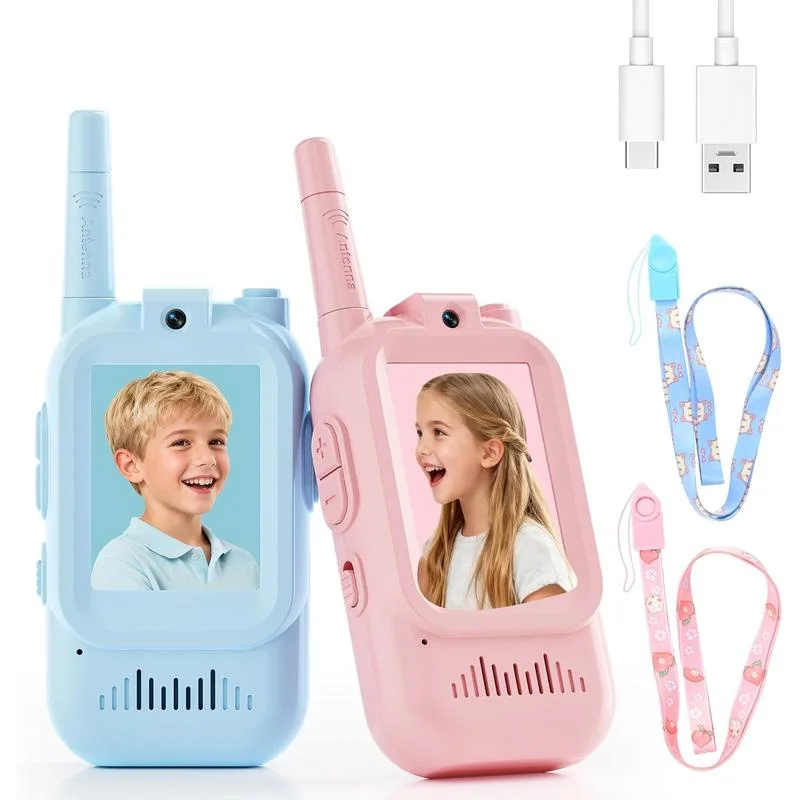 Kids Video Walkie Talkies Toys 2 Pack Long Range Communication with Camera Ideal Colorful Audio for Outdoor Indoor Play Holiday