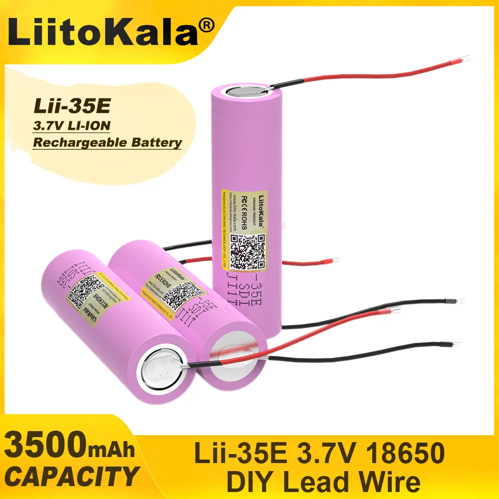 Lii-35E Liitokala 1-6ชิ้นแบตเตอรี่แบบชาร์จไฟได้ Li-ion 3.7V 18650 3500มิลลิแอมป์ต่อชั่วโมงสำหรับไฟฉายเครื่องมือไฟฟ้า + สายไฟตะกั่ว DIY
