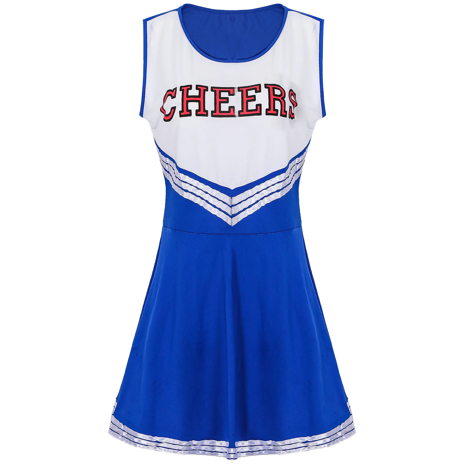 Traje de desempenho de palco Cheerleader para mulheres e meninas, partida esportiva, uniforme dançante torcendo, vestido colegial com pom