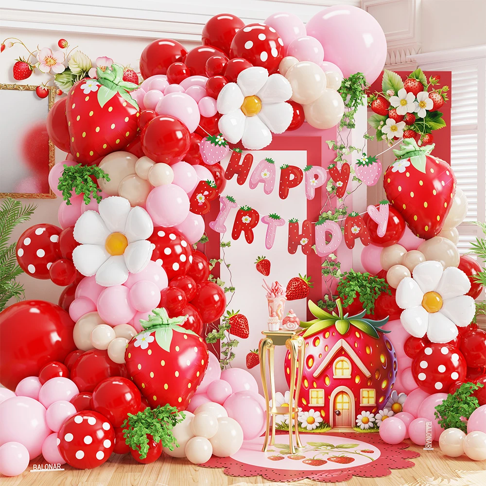 

Strawberry Balloon Garland Kit With Happy Birthday Banner Berry First Baby Shower Pink Red Strawberry Shortcake Party Decoration