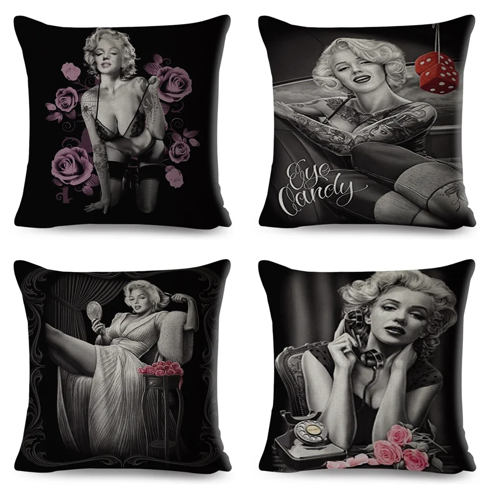 غطاء وسادة بطباعة كرتونية ، غطاء وسادة بتصميم جمجمة مثير للنساء والفتيات ، للأريكة ، المنزل ، السيارة ، البوليستر ، 45x45 سم