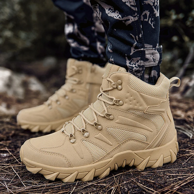 Upgraded Desert Combat Training Boots Male Outdoors Camping Anti-wear Rapid Response Hiking Shoes Fishing Hunting Sneakers Men