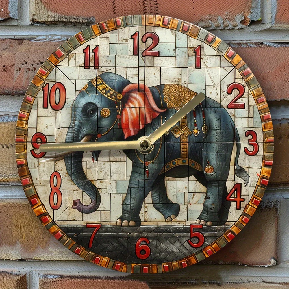 

Elephant-Themed Silent Wall Clock - 8X8 Inch Aluminum, Diy Decor For Summer Entrance, Perfect Mother'S Day & Valentine'S Gift