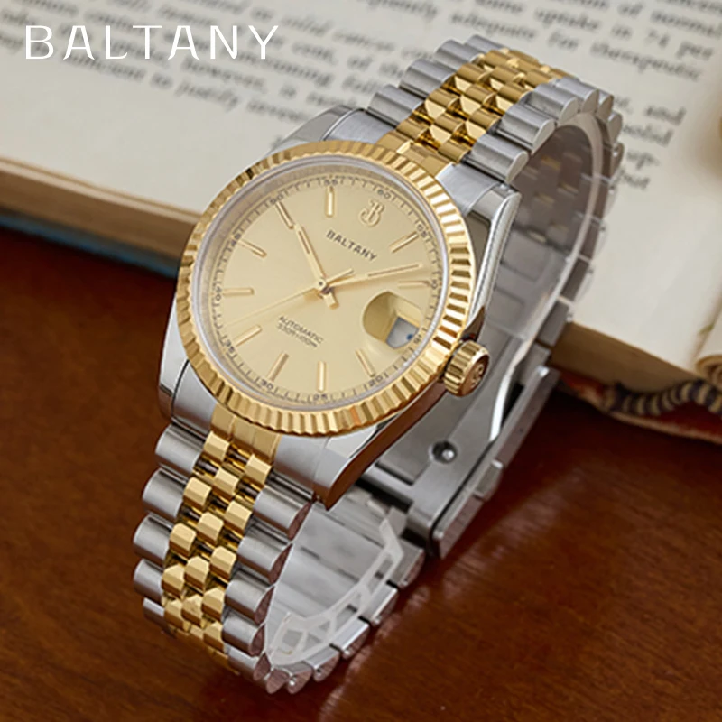Baltany 36mm Dress Gold Watch Men S4084 Waterproof Stainless Steel Bracelet Mechanical Watch NH35 Automatic Luxury Watch for Men