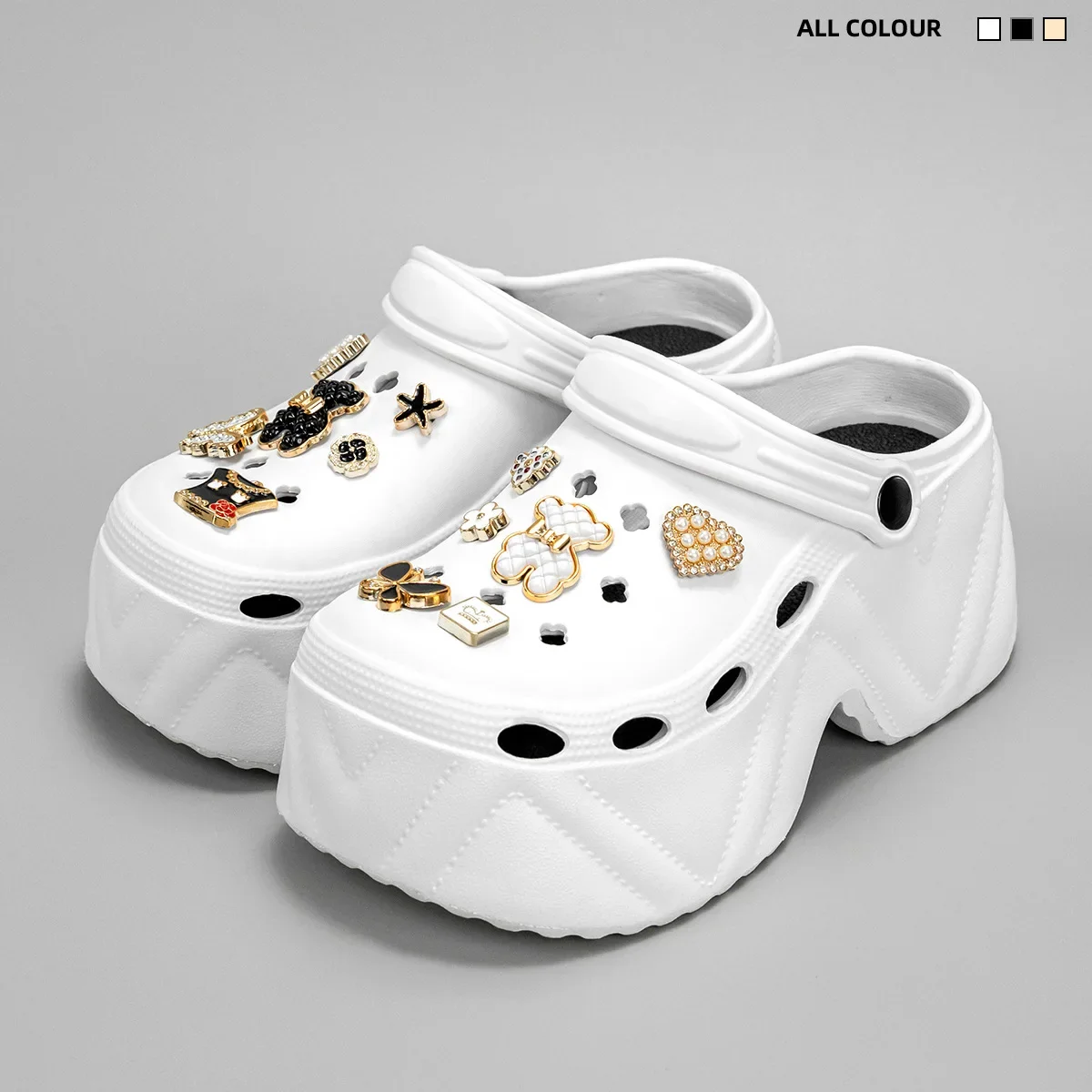 Estate nuove donne moda oro diamante orso tacco alto modello in ecopelle zoccoli scarpe che aumentano scarpe da giardino con fondo spesso