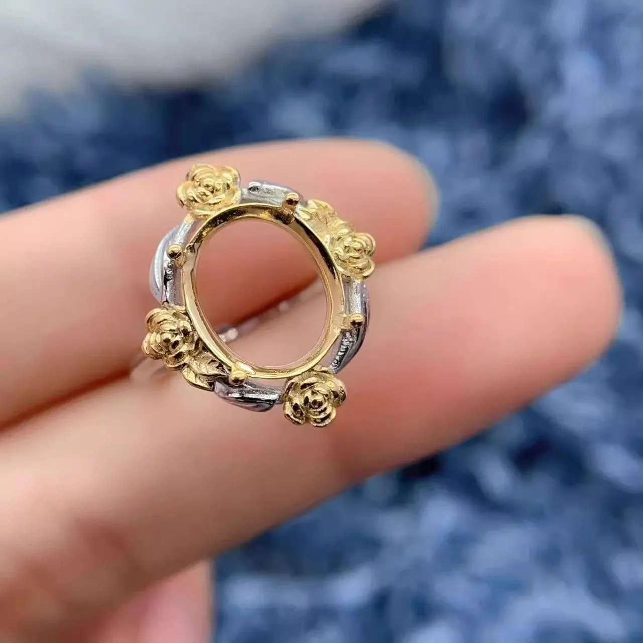 MeiBaPJ البطانة البيضاوي 10*12mmStone إعداد خاتم المرأة DIY S925 الفضة النقية موضة الأبعاد الورود غرامة حلية المجوهرات تاجر الجملة