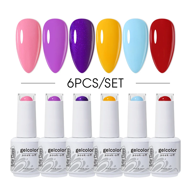 ArteClavo 15ml Top Base Coat 6pcs/Set UV Gel Nail Polish Gel Varnishes Soak Off Gel Polish Gellak Set Hybrid Nails Art Manicure